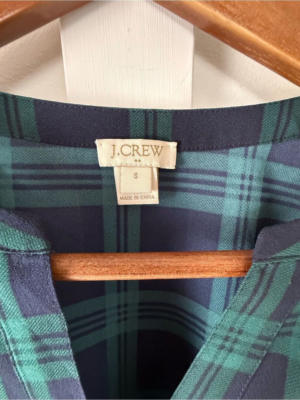 J.Crew Navy & Green Plaid Bell Sleeve Blouse Size S